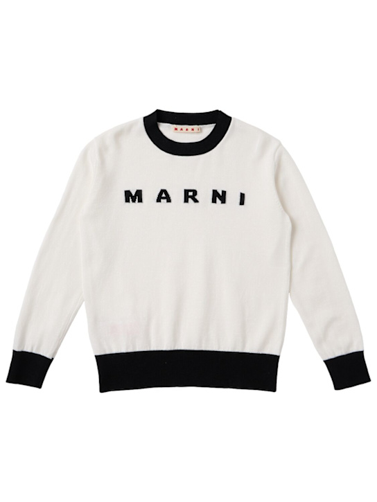 Marni Junior: Jacquard knit cotton sweater - 白色/黑色 - kids-girls_0 | Luisa Via Roma