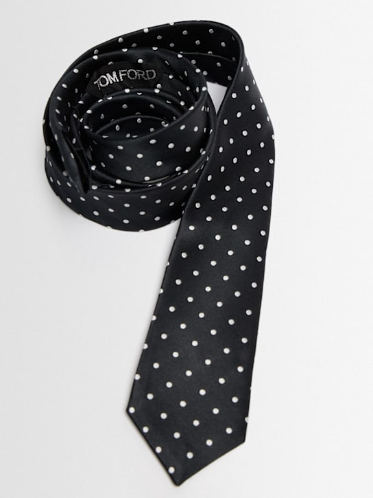 Tom Ford: 6cm Satin pearl polka dot tie - Black - men_1 | Luisa Via Roma