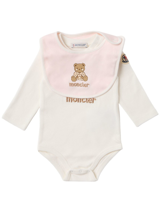 Moncler: Teddy bear logo cotton set - White/Pink - kids-girls_0 | Luisa Via Roma