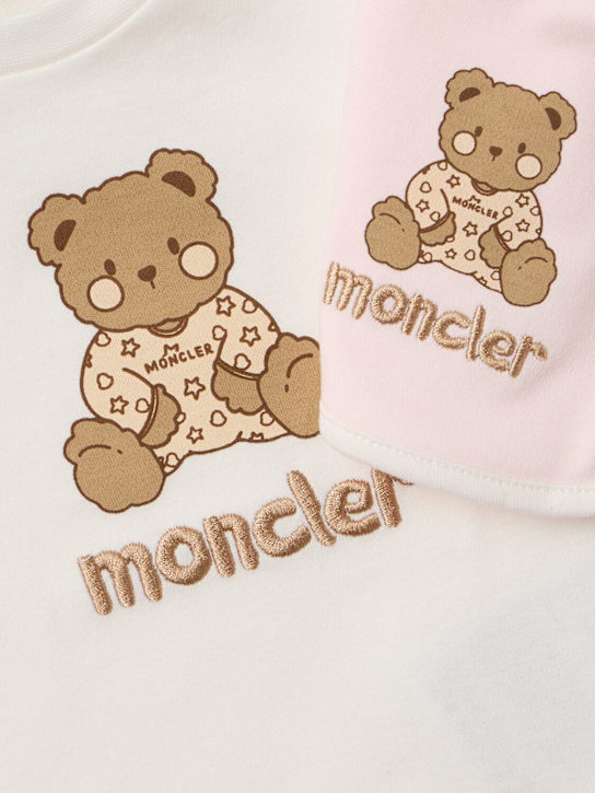 Moncler: Teddy bear logo cotton set - White/Pink - kids-girls_1 | Luisa Via Roma