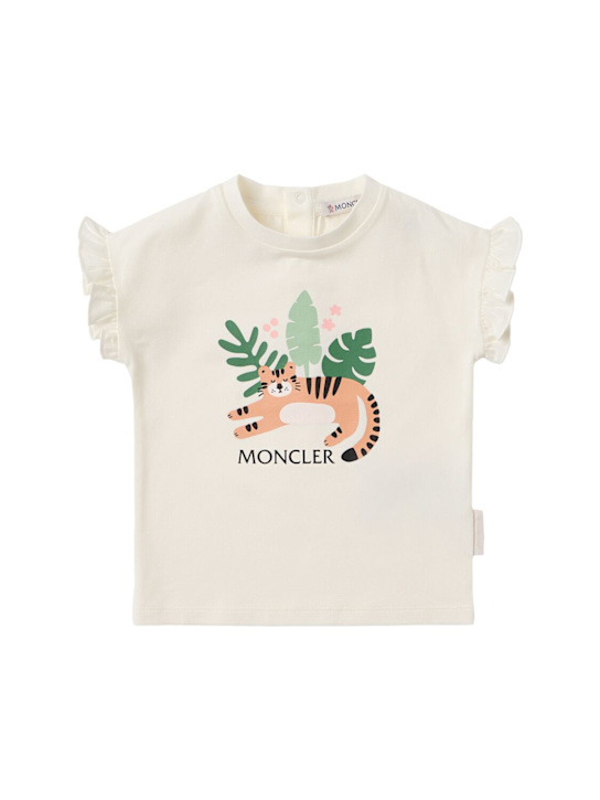 Moncler: Animal motif ruffled cotton t-shirt - White - kids-girls_0 | Luisa Via Roma