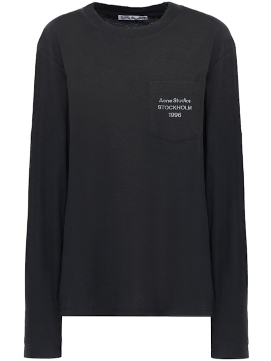 Acne Studios: Edden l/s organic cotton blend t-shirt - Washed Black - women_0 | Luisa Via Roma