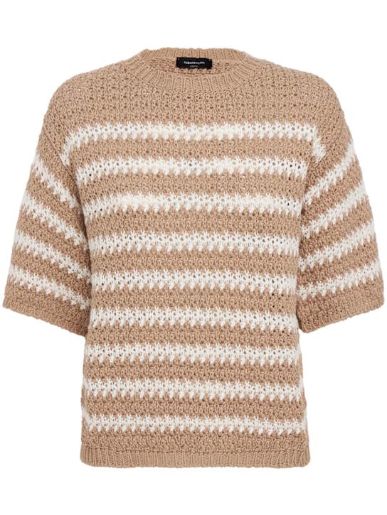 Fabiana Filippi: Sequined crop polo sweater - 棕色/米黄色 - women_0 | Luisa Via Roma