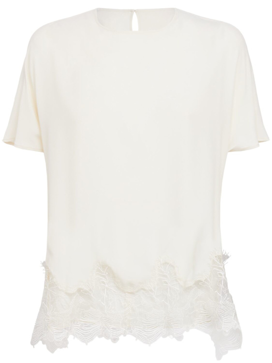 Fabiana Filippi: Crepe de chine top w/ lace - Weiß - women_0 | Luisa Via Roma