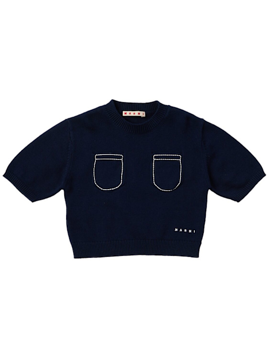 Marni Junior: Cotton knit sweater - Blue - kids-girls_0 | Luisa Via Roma