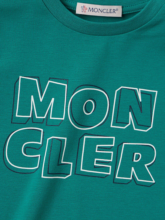 Moncler: Logo cotton t-shirt - Bright Green - kids-boys_1 | Luisa Via Roma