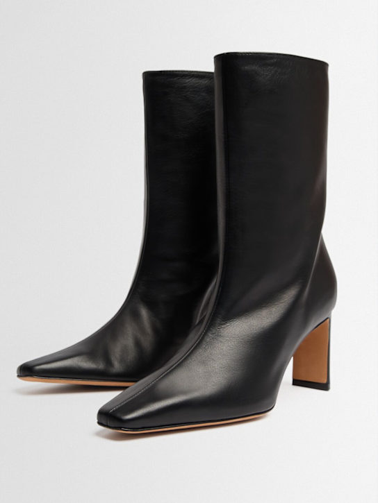 Katt Fore: 70mm Olympe mid-cut leather boots - Black - women_1 | Luisa Via Roma