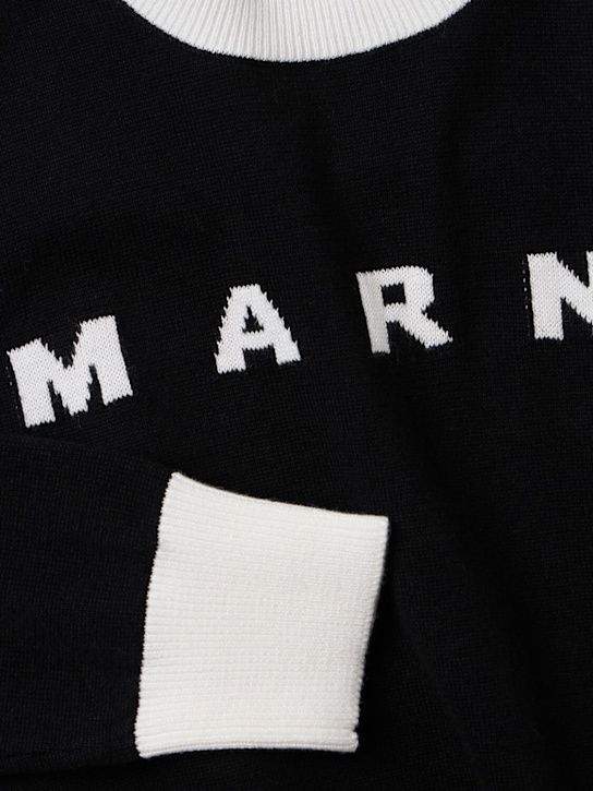 Marni Junior: Jacquard knit cotton sweater - Black/White - kids-girls_1 | Luisa Via Roma