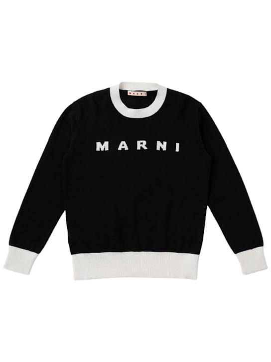 Marni Junior: Jacquard knit cotton sweater - Black/White - kids-girls_0 | Luisa Via Roma