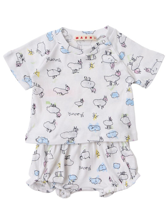 Marni Junior: Printed cotton shirt & shorts - Wht/Multi - kids-boys_0 | Luisa Via Roma