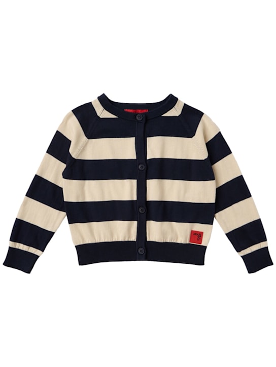 MAX&Co.: Striped cotton knit cardigan - Beige/Navy - kids-girls_0 | Luisa Via Roma