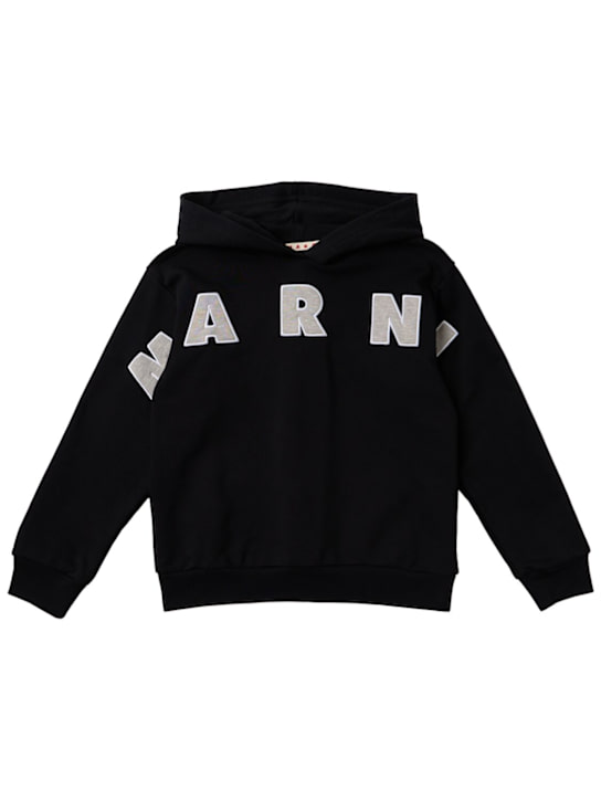 Marni Junior: Cotton logo sweatshirt hoodie - Black - kids-boys_0 | Luisa Via Roma