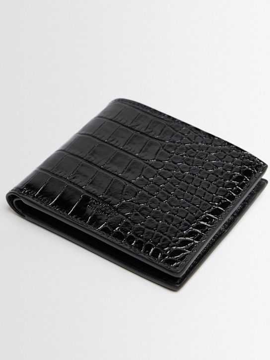 Tom Ford: Shiny croc embossed leather wallet - 黑色 - men_1 | Luisa Via Roma