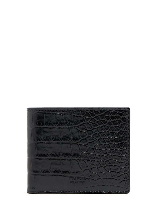 Tom Ford: Shiny croc embossed leather wallet - 黑色 - men_0 | Luisa Via Roma
