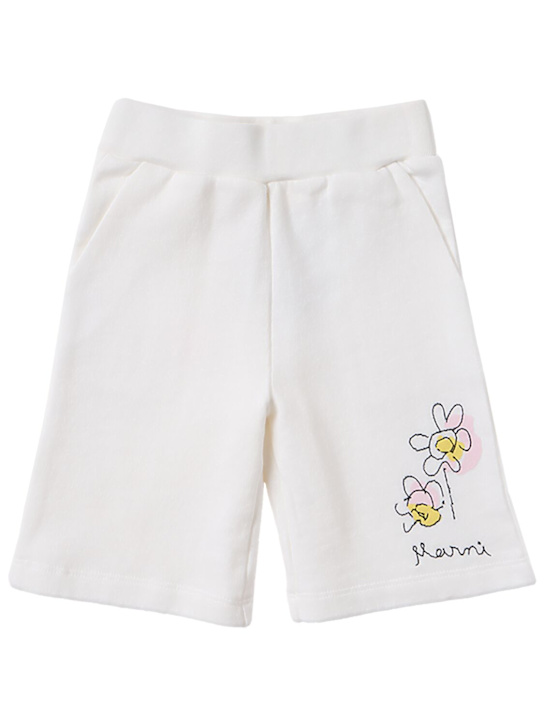 Marni Junior: Flower detail cotton shorts - Blanc - kids-boys_0 | Luisa Via Roma