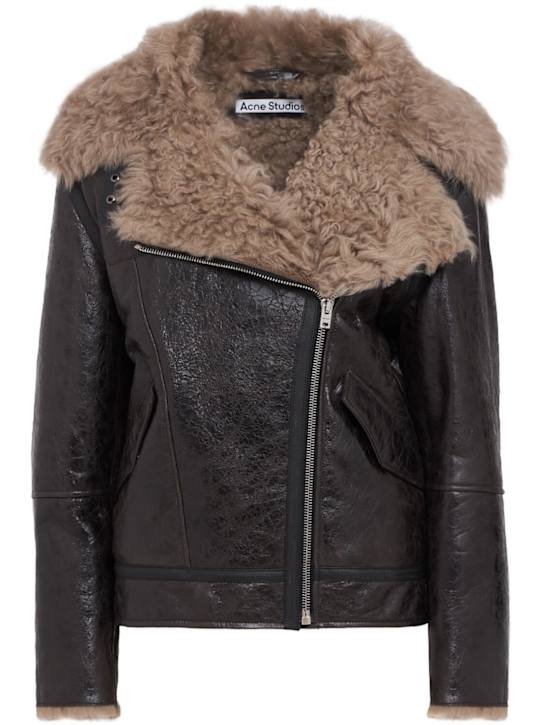 Acne Studios: Luxy shearling jacket - Dark Grey - women_0 | Luisa Via Roma