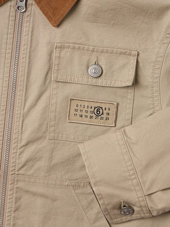 MM6 Maison Margiela: Cotton gabardine jacket - Beige - kids-boys_1 | Luisa Via Roma