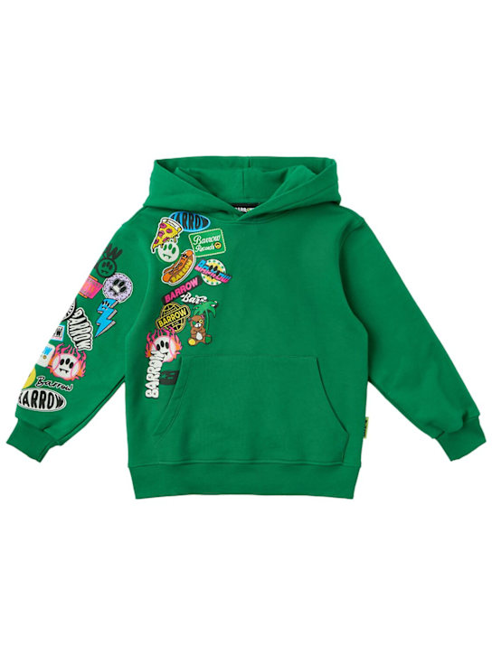 Barrow: Printed cotton hoodie - グリーン - kids-boys_0 | Luisa Via Roma