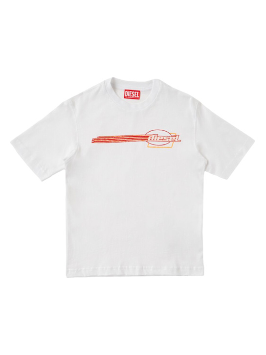 Diesel Kids: Printed cotton jersey t-shirt - Blanc - kids-boys_0 | Luisa Via Roma