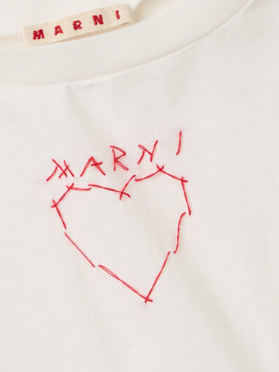 Marni Junior: Printed cotton cropped t-shirt - Blanc - kids-girls_1 | Luisa Via Roma