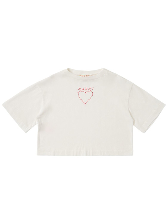 Marni Junior: Printed cotton cropped t-shirt - Blanc - kids-girls_0 | Luisa Via Roma