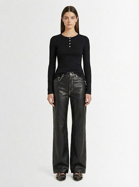 Gestuz: Margo leather straight leg pants - ブラック - women_1 | Luisa Via Roma