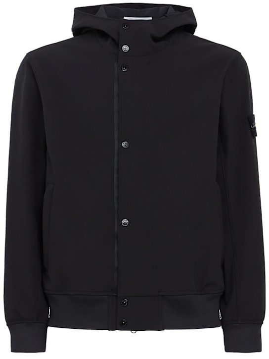Stone Island: Logo科技织物混纺连帽夹克 - 黑色 - men_0 | Luisa Via Roma