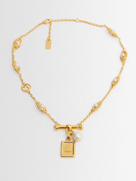 Chloé: Classy pendant necklace - Gold And Pearly - women_1 | Luisa Via Roma