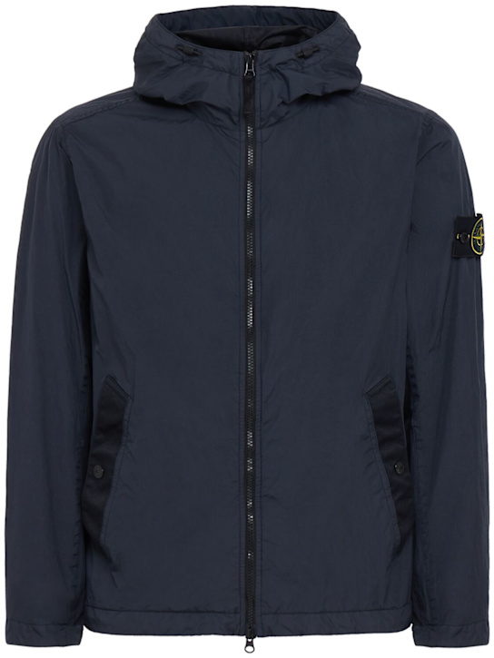 Stone Island: Logo贴片尼龙拉链连帽夹克 - 海军蓝 - men_0 | Luisa Via Roma