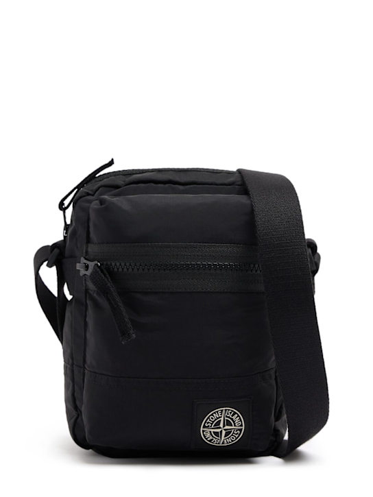 Stone Island: LOGO尼龙斜挎包 - 黑色 - men_0 | Luisa Via Roma