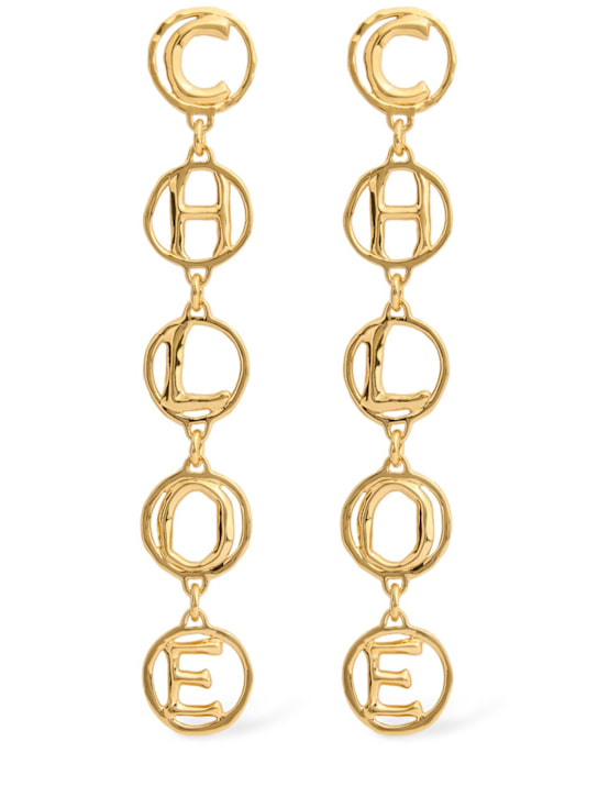 Chloé: Script long earrings - Antique Gold - women_0 | Luisa Via Roma