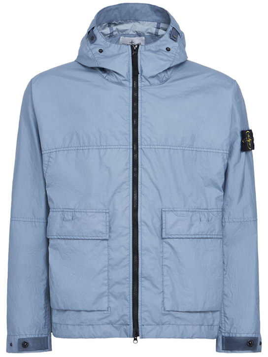 Stone Island: Logo patch nylon short parka - Dunkelblau - men_0 | Luisa Via Roma