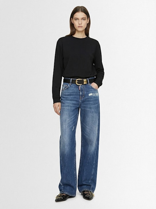 Dsquared2: Loose twist wide leg denim jeans - Blue - women_1 | Luisa Via Roma