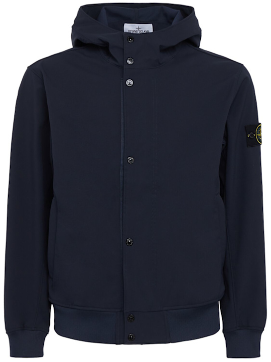 Stone Island: Logo科技织物混纺连帽夹克 - 海军蓝 - men_0 | Luisa Via Roma