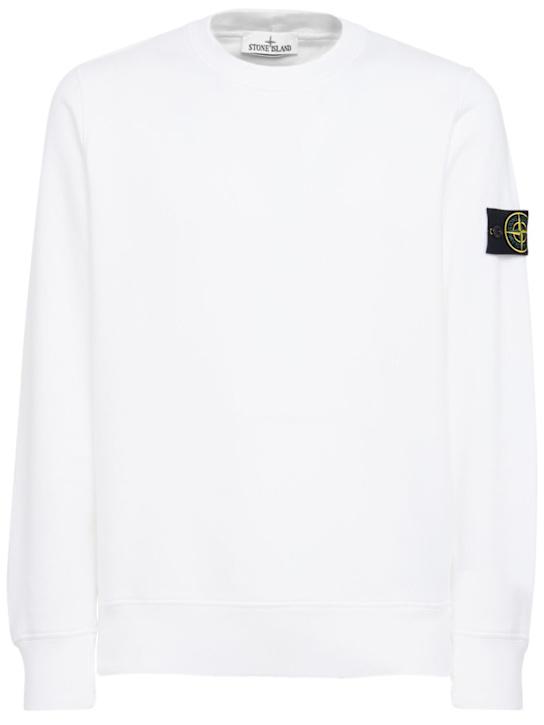Stone Island: Logo棉质圆领卫衣 - 白色 - men_0 | Luisa Via Roma