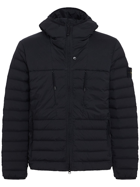 Stone Island: 尼龙连帽羽绒夹克 - 黑色 - men_0 | Luisa Via Roma