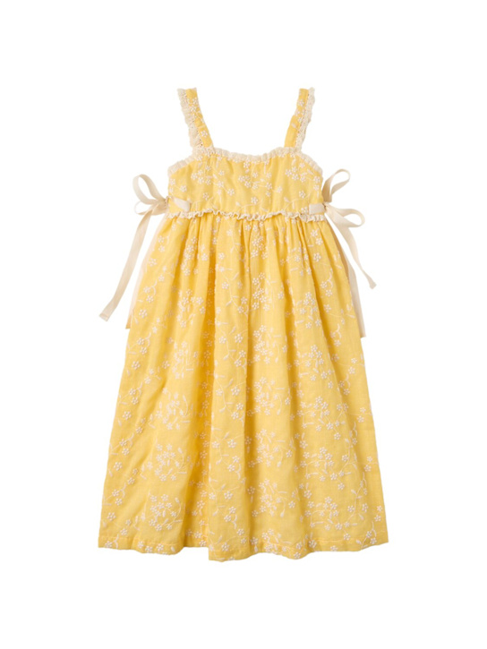 Cosmosophie: Embroidered cotton dress - 橙色 - kids-girls_0 | Luisa Via Roma