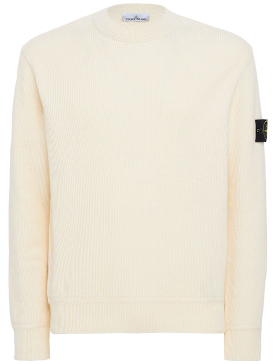 Stone Island: Logo棉质圆领毛衣 - 象牙色 - men_0 | Luisa Via Roma