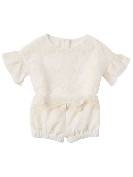 Cosmosophie: Embroidered cotton top & shorts - Off White - kids-girls_0 | Luisa Via Roma