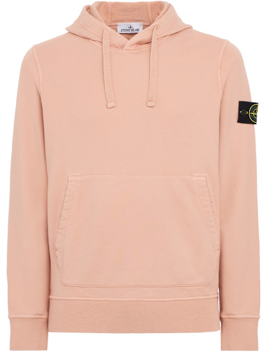 Stone Island: Logo棉质连帽卫衣 - Plaster Pink - men_0 | Luisa Via Roma