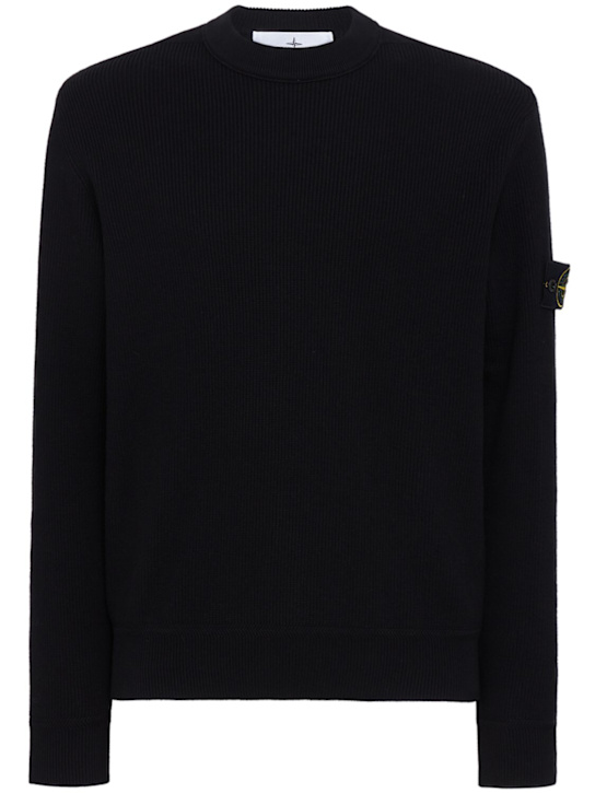 Stone Island: Logo cotton crewneck sweater - Black - men_0 | Luisa Via Roma