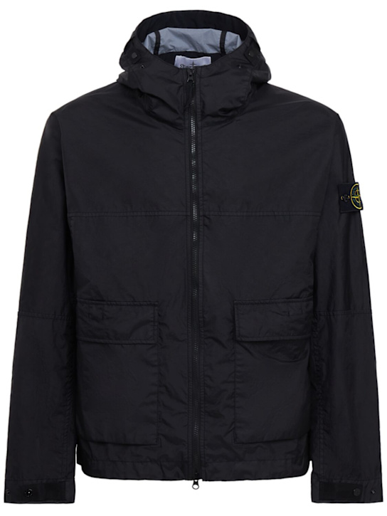 Stone Island: Logo patch nylon short parka - Black - men_0 | Luisa Via Roma
