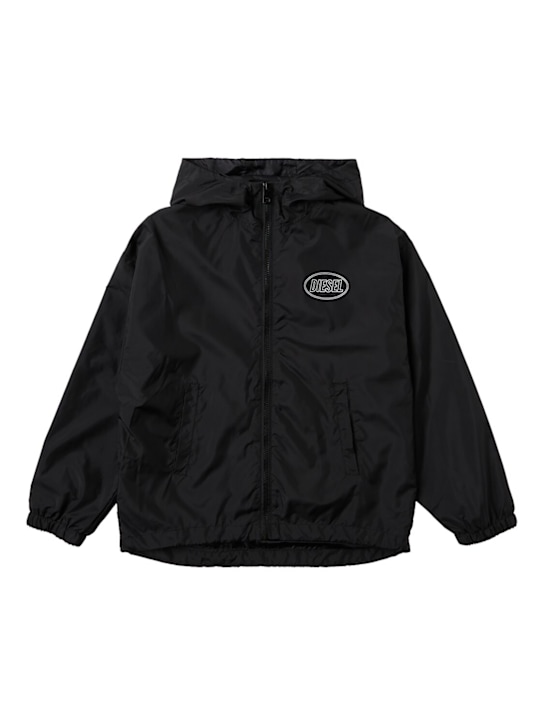 Diesel Kids: Zip-up cotton hoodie w/logo - 黑色 - kids-boys_0 | Luisa Via Roma