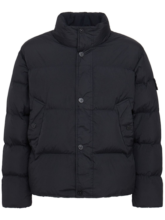 Stone Island: LOGO尼龙羽绒服 - 黑色 - men_0 | Luisa Via Roma