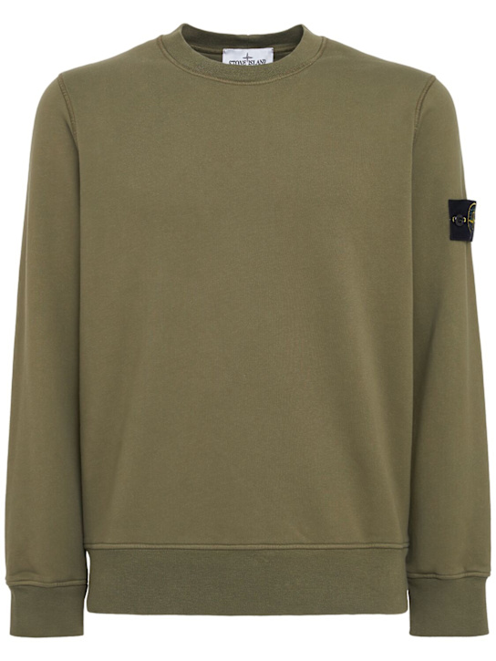 Stone Island: Logo棉质圆领卫衣 - Military Green - men_0 | Luisa Via Roma