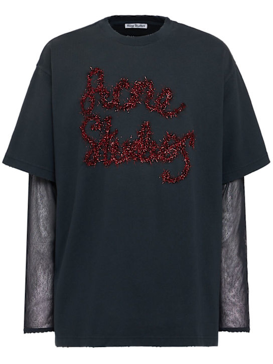 Acne Studios: Edra layered l/s cotton t-shirt - Anthracite - men_0 | Luisa Via Roma