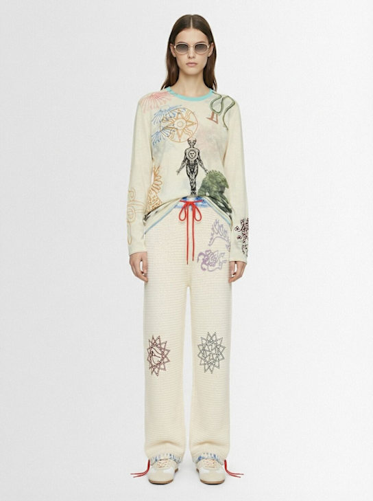 Adrian Cashmere: Spirit cashmere track pants - Bone/Multi - women_1 | Luisa Via Roma