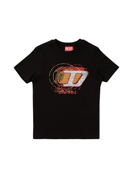 Diesel Kids: Printed cotton jersey t-shirt - Negro - kids-boys_0 | Luisa Via Roma