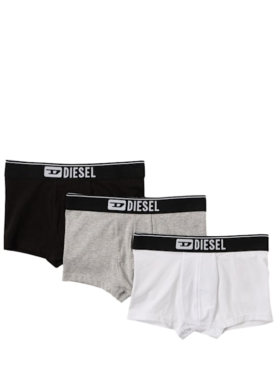 Diesel Kids: Set of 3 jersey boxer briefs - Blk/Wht/Gry - kids-boys_0 | Luisa Via Roma