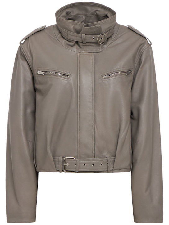 Gestuz: Leva puffer leather jacket - Beige - women_0 | Luisa Via Roma